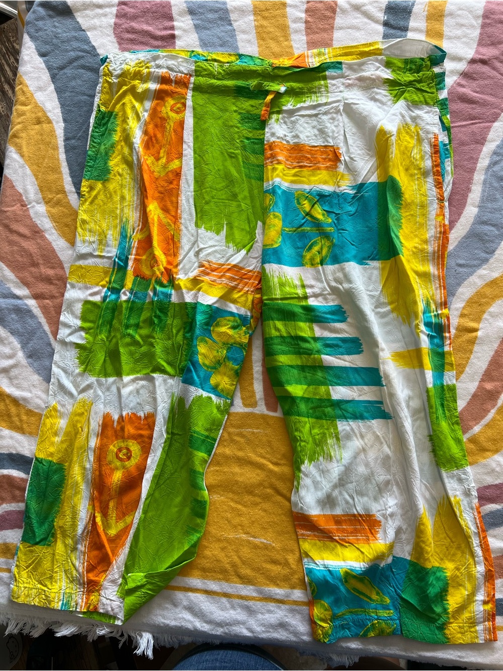 JAMS WORLD VINTAGE Vibrant Abstract Print Wide-Leg Pants — Multicolor 469.5